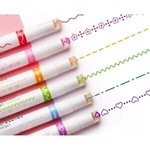 6pcs Colorful Cute Pattern Lace Quick Dry Highlighter Linear Pens For Marking De
